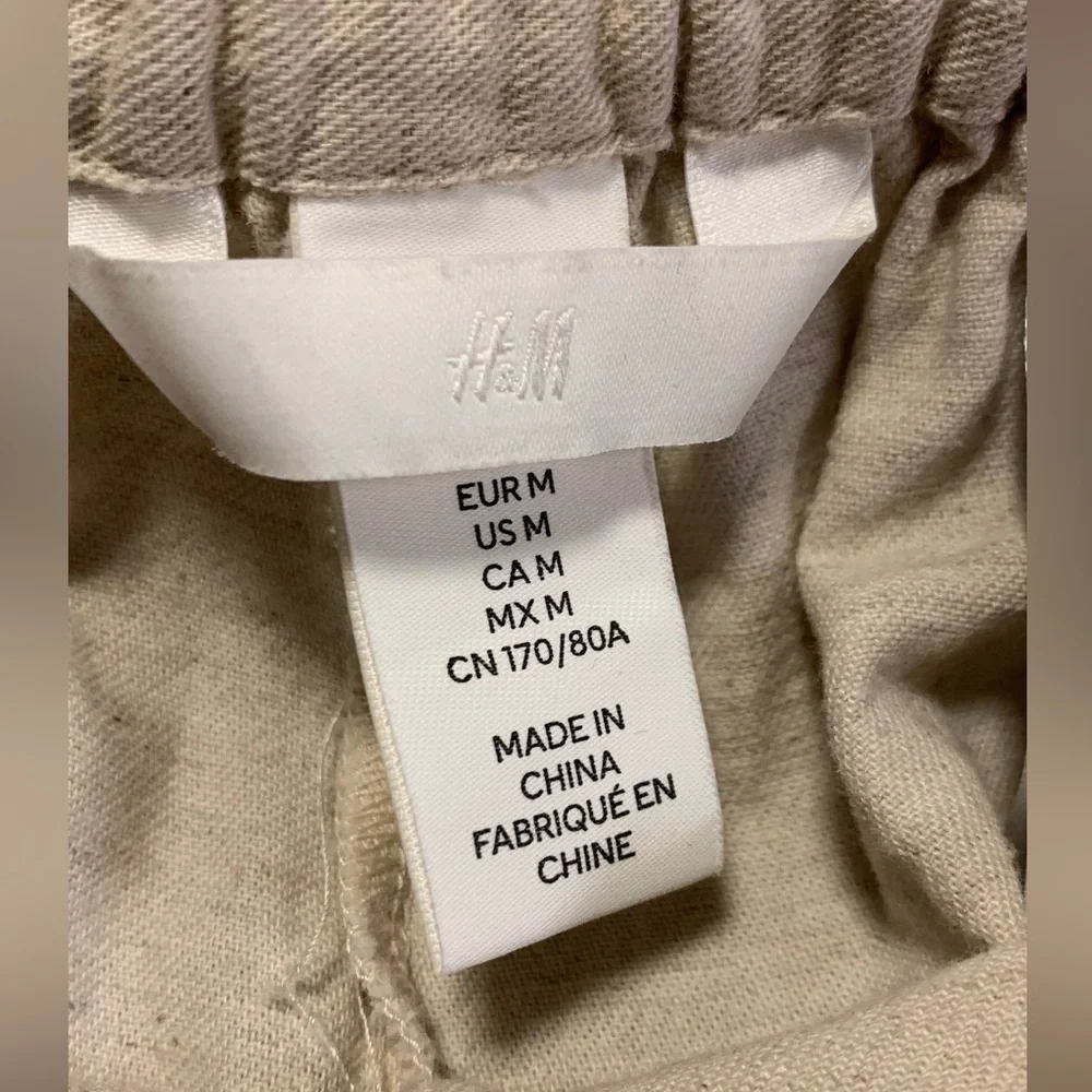 H&M M Cotton Linen Coastal Wide Leg Casual Pants‎ Sand